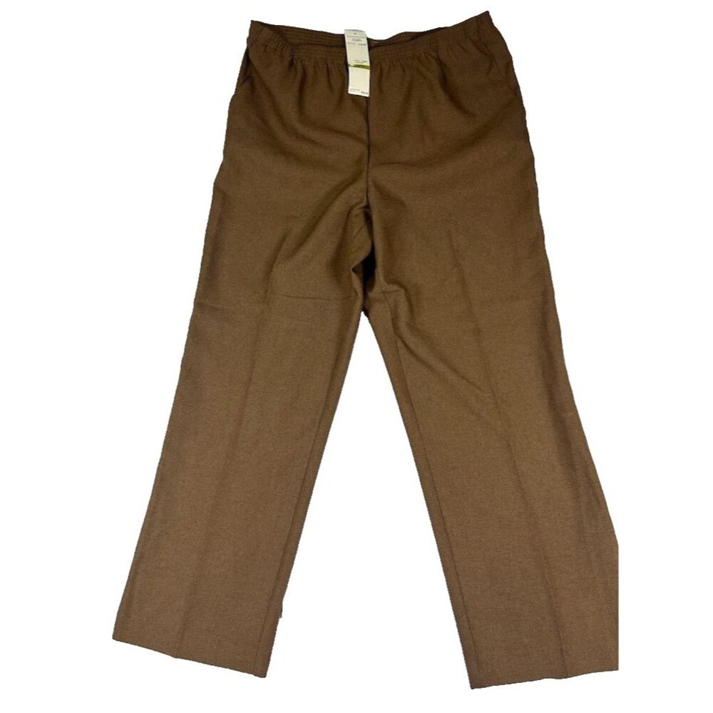 Alfred Dunner Women's Pants Size 14 Brown Pull On Elastic Waist Straight Leg NEW